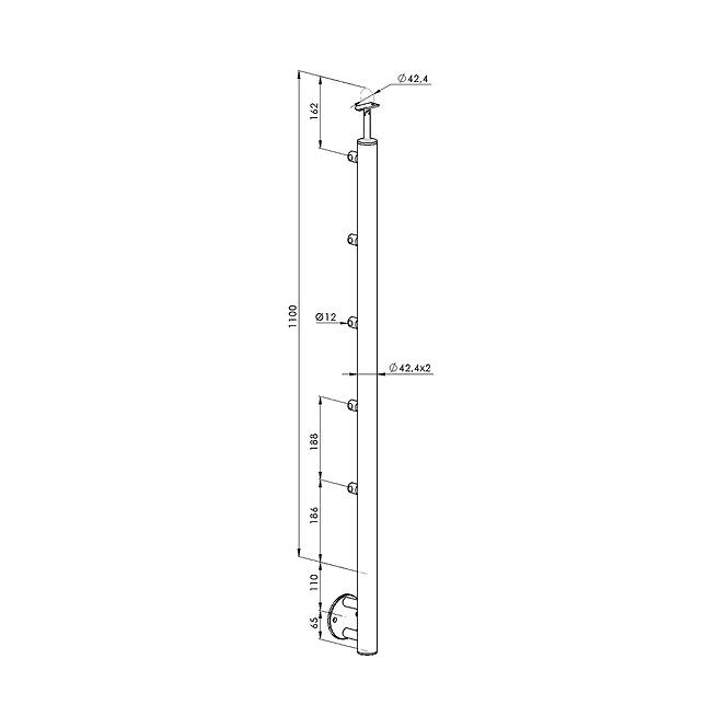 Stĺpik 1233mm 5xfi12 bočné uchytenie na schody 42,4mm