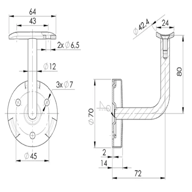 Držiak zábradlia s rozetou 0117 42,4mm