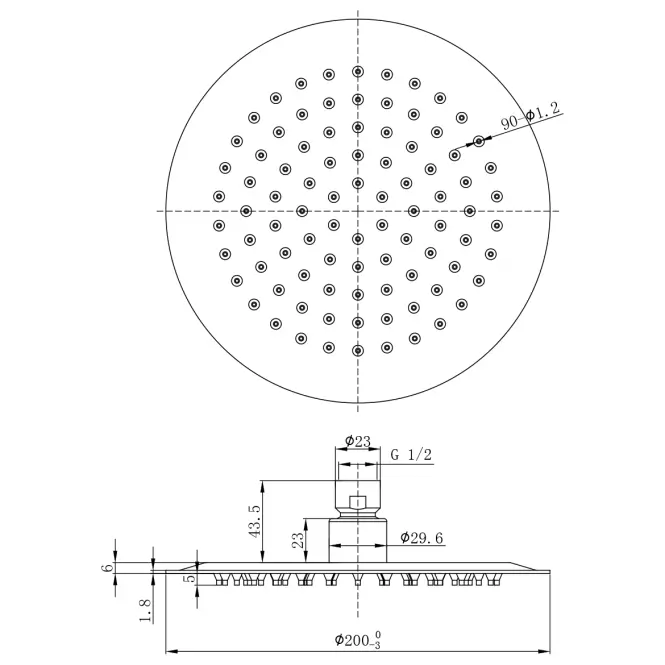 Sprchová hlavica Round Slim 20 cm