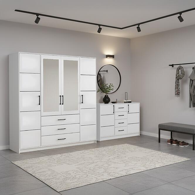 Súprava skriňa Belluno 200 biela + komoda Belluno 150