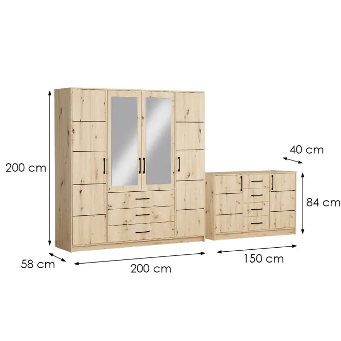 Súprava skriňa Belluno 200 artisan + komoda Belluno 150
