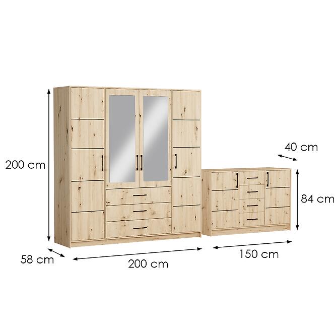 Súprava skriňa Belluno 200 artisan + komoda Belluno 150