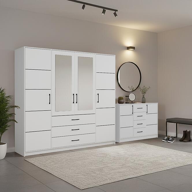 Súprava skriňa Belluno 240 biela + komoda Belluno 150