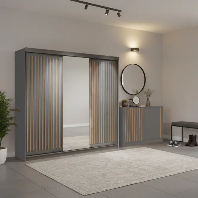 Súprava skriňa Royal 250 sivý + komoda Royal 150,3