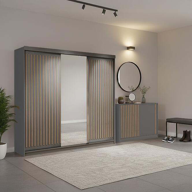 Súprava skriňa Royal 250 sivý + komoda Royal 150,3