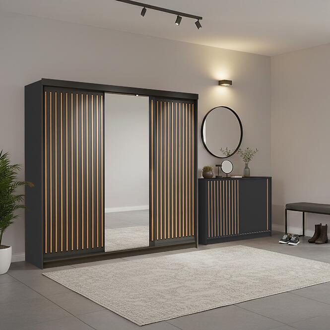 Súprava skriňa Royal 250 čierna + komoda Royal 150