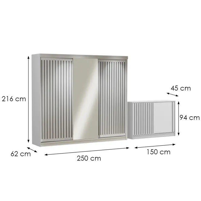 Súprava skriňa Royal 250 biela + komoda Royal 150,2