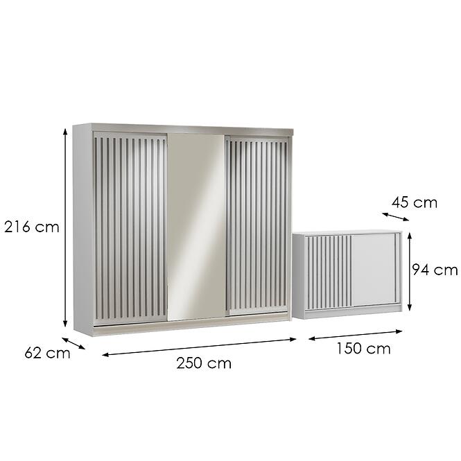 Súprava skriňa Royal 250 biela + komoda Royal 150,2