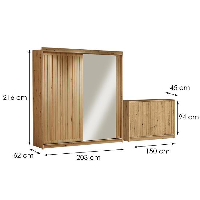 Súprava skriňa Royal 203 wotan + komoda Royal 150,2
