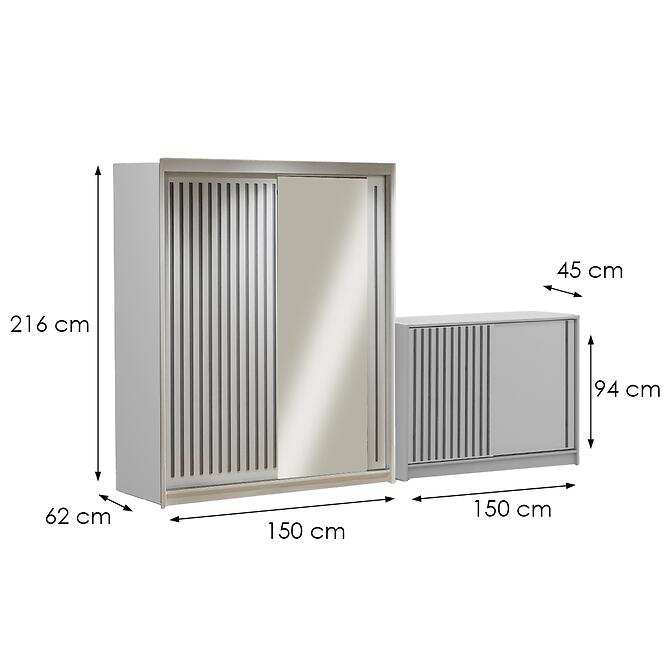 Súprava skriňa Royal 203 biela + komoda Royal 150