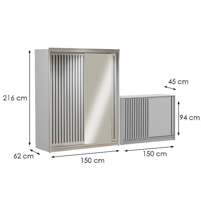 Súprava skriňa Royal 150 biela + komoda Royal 150