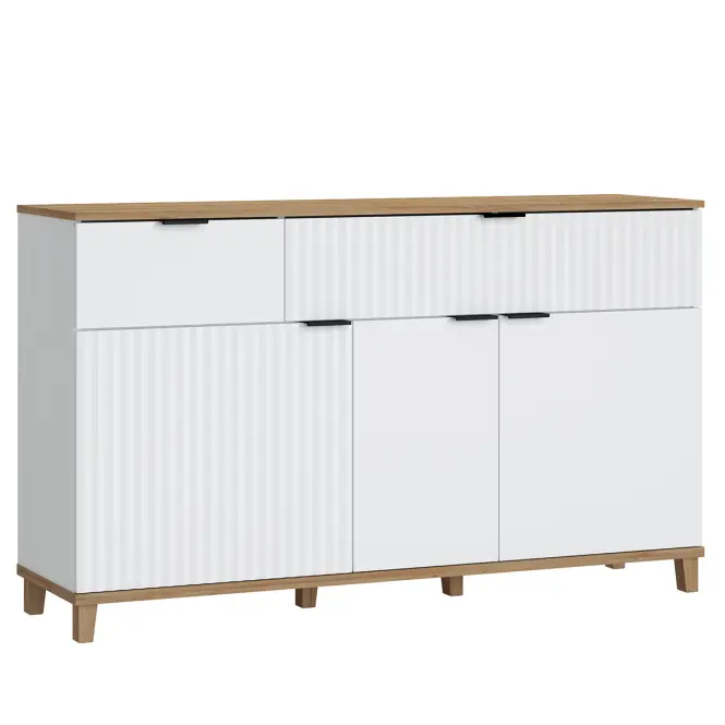 Komoda Plissee PLIK05 3D2S biela alpin/dub grandson
