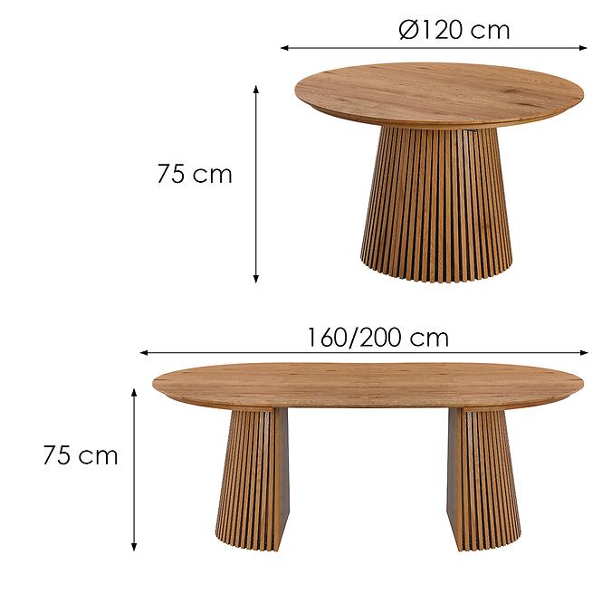Rozkladací Stôl S Lamelami Metz 120/160x200x120 13556 Dub