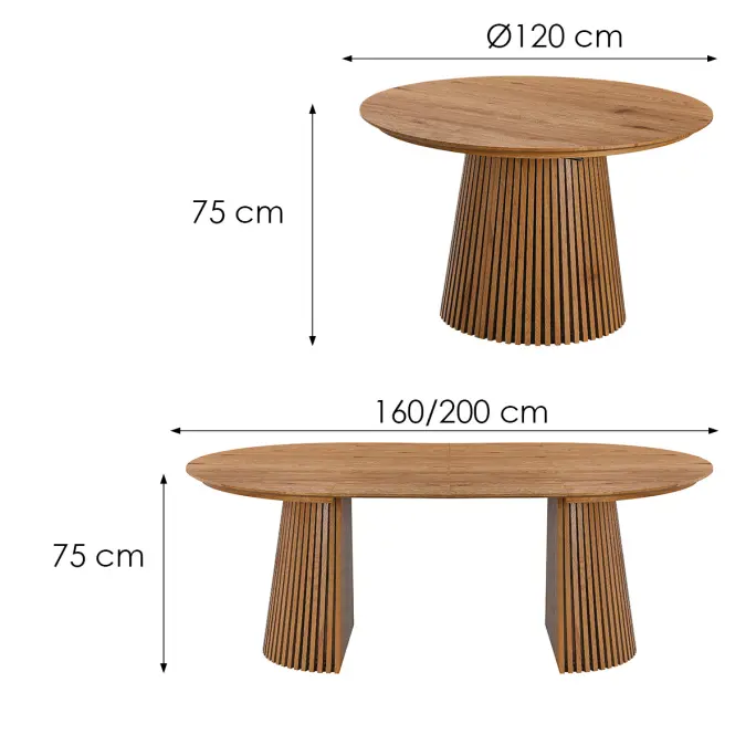 Rozkladací Stôl S Lamelami Metz 120/160x200x120 13556 Dub,3