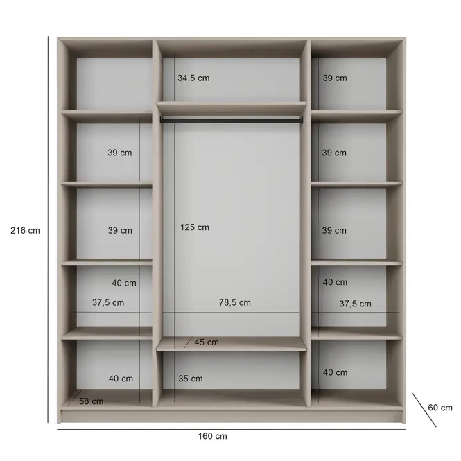 Skriňa Malmo 160 hliny + zrkadlá,4
