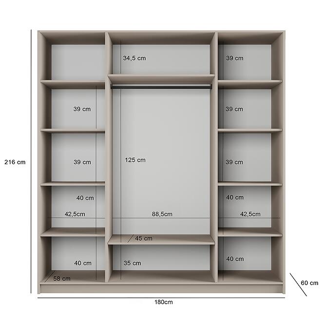 Skriňa Malmo 180 hliny + zrkadlá