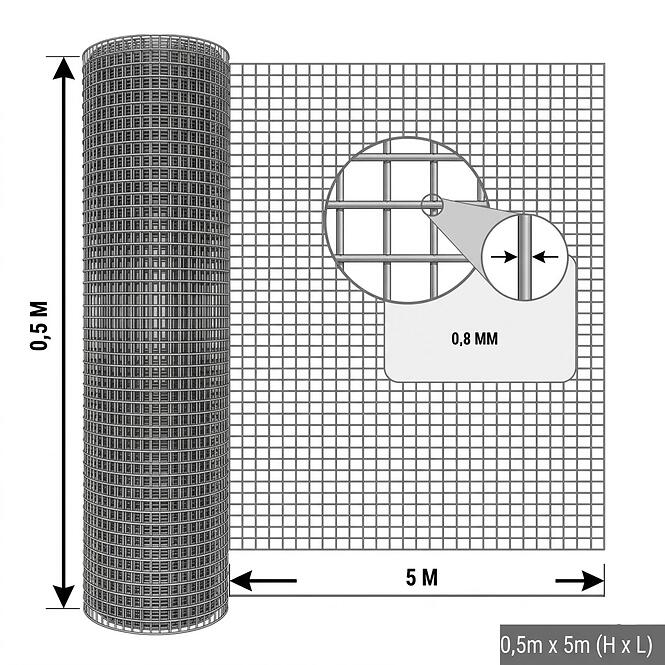 Zváraná chovná sieť 0,5x5 m 0,8 mm 12 mm zelená GMW055G