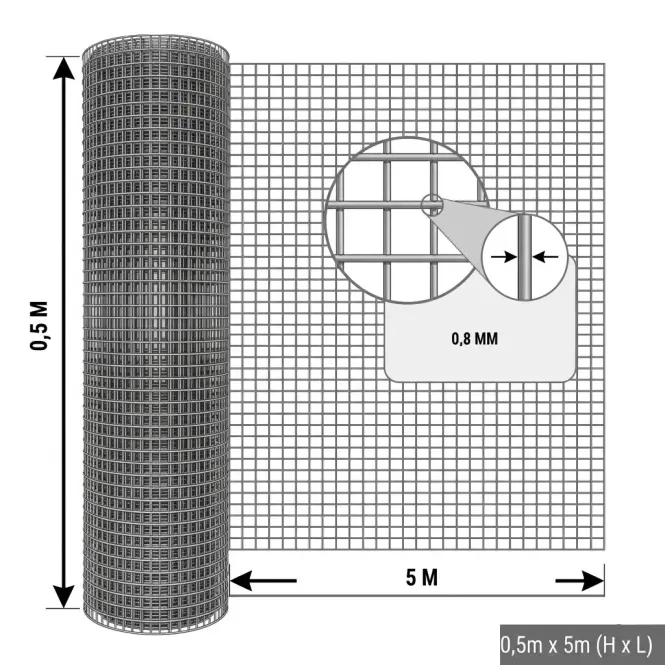 Zváraná chovná sieť 0,5x5 m 0,8 mm 12 mm zelená GMW055G,2