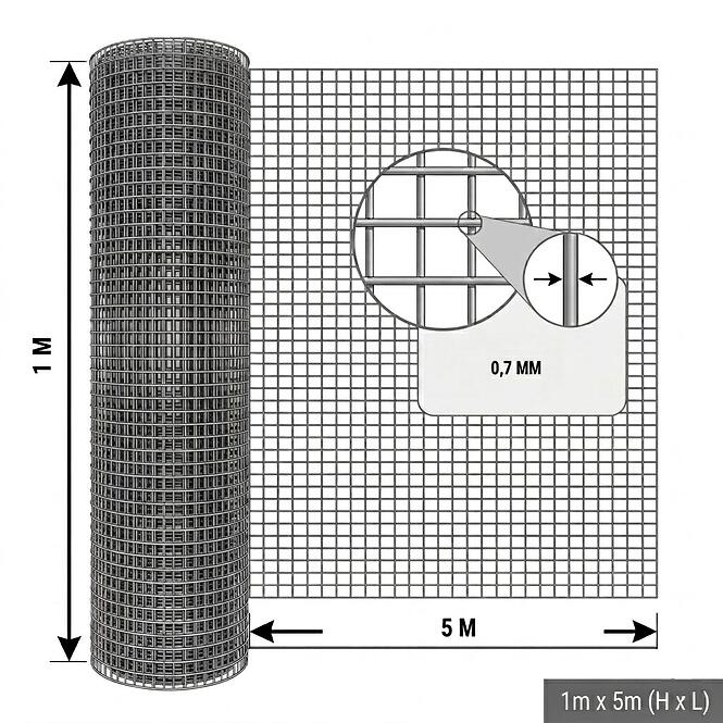 Zváraná chovná sieť 0,5x5 m 0,7 mm 12,7 mm pozinkovaný GMW055Z