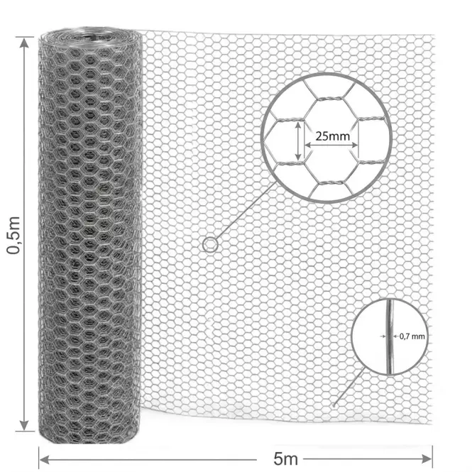 Šesťhranné pletivo GMH055Z 0,5x5 M 0,7 mm 25 mm Zn,2