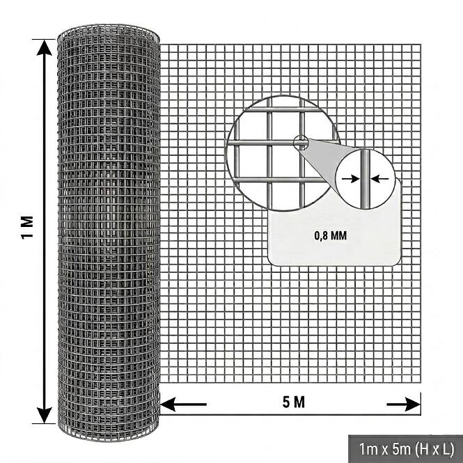 Zváraná chovná sieť 1x5 m 0,8 mm 12,7 mm zelená GMW15G