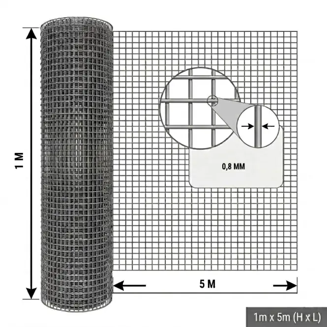 Zváraná chovná sieť 1x5 m 0,8 mm 12,7 mm zelená GMW15G,2