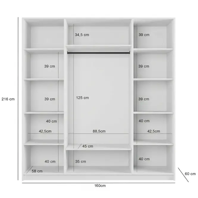 Skriňa Malmo 160 biela + zrkadlá,3