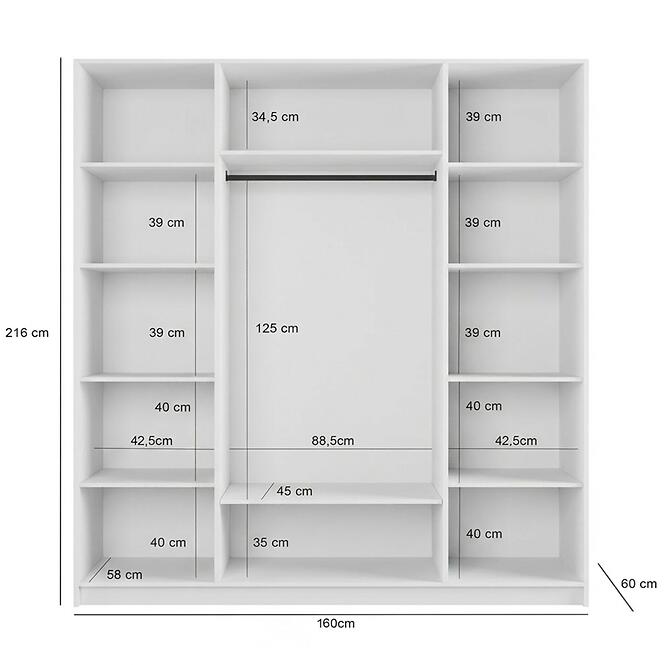 Skriňa Malmo 160 biela + zrkadlá,3