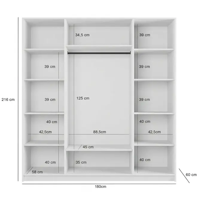 Skriňa Malmo 180 biela + zrkadlá
