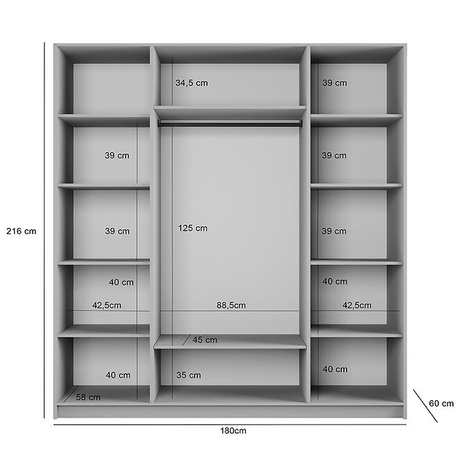 Skriňa Malmo 180 sivá + zrkadlá,3