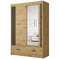 Skriňa s posuvnými dverami Canada Ca-4-150 150 cm so zrkadlom – Artisan/čierna, lamely, dvojdverová, zásuvky
