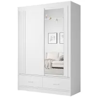 Skriňa s posuvnými dverami Canada Ca-21-150 150 cm so zrkadlom – biela/biela, lamely, dvojdverová, zásuvky