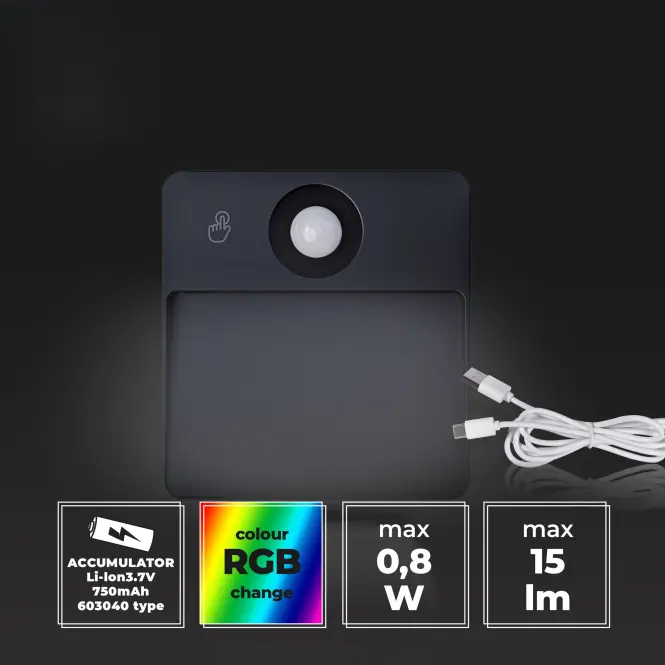 LAMPA Z CZUJNIKIEM RUCHU RGB SELVIK KW 66780 BLACK
