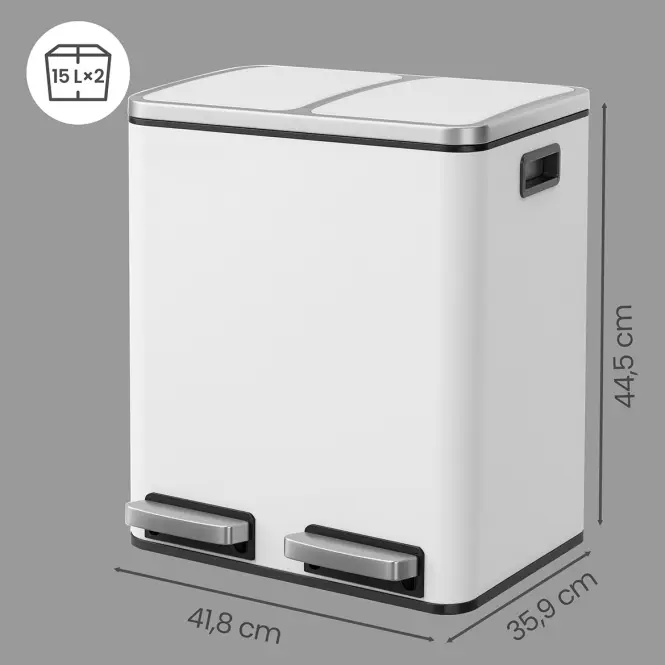 Odpadkový kôš 2x15 l biely LTB030WG01,3