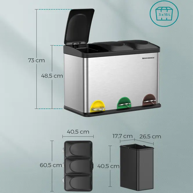 Odpadkový kôš 3x15 l oceľ LTB45L