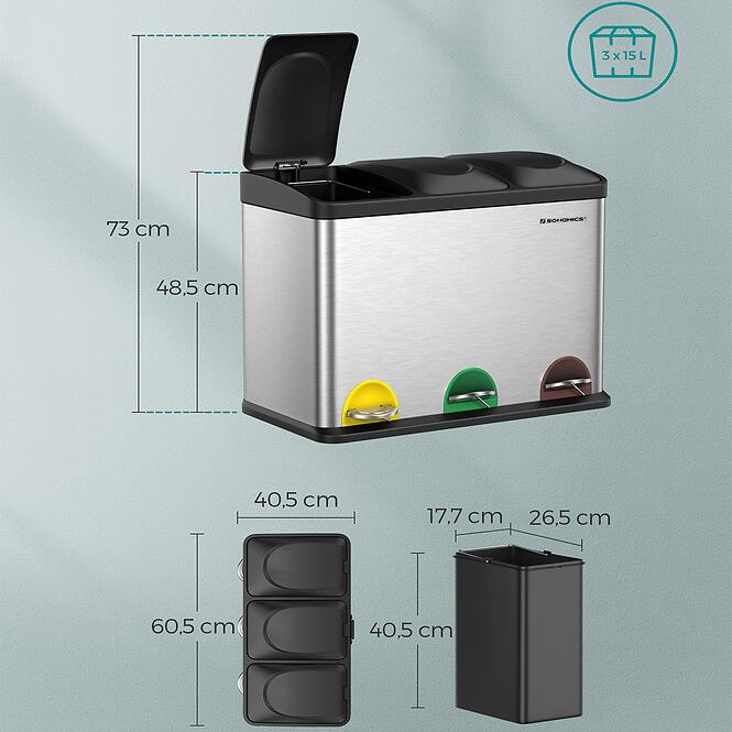 Odpadkový kôš 3x15 l oceľ LTB45L,8