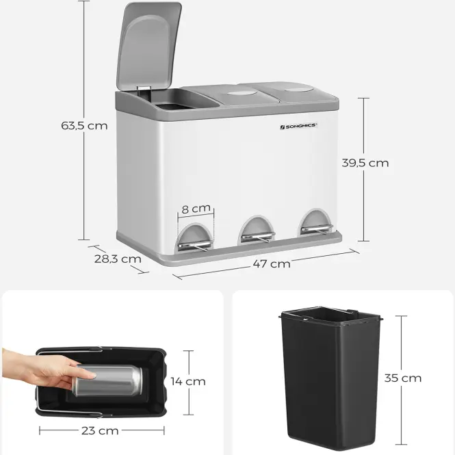 Odpadkový kôš 3x8 l biely LTB24WT