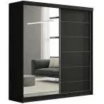 Skriňa s posuvnými dverami Infinity 150 cm so zrkadlom – čierna, dvojdverová