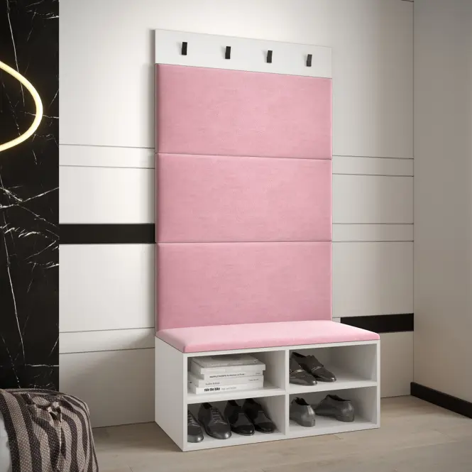 Predsieňový nábytok Miro biela/čierna panel ružový