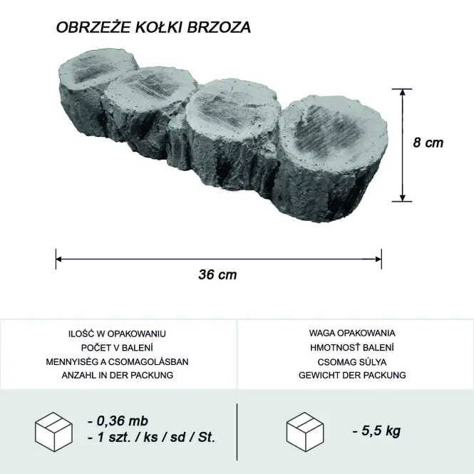 Záhradná obruba Breza - imitácia dreva 36,4x10x8 cm,2