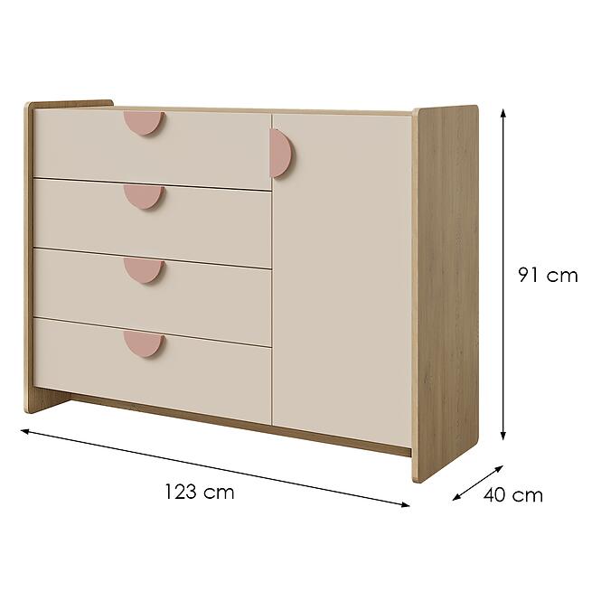 Komoda Lexi 9 Cremona/Macadamia/Ružová