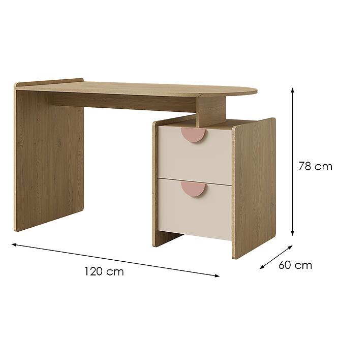 Písací stôl Lexi 12l/P Cremona/Macadamia/Ružová