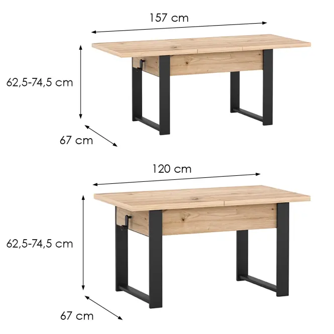 Zdvíhací stolík Hugo Artisan/Čierna,2