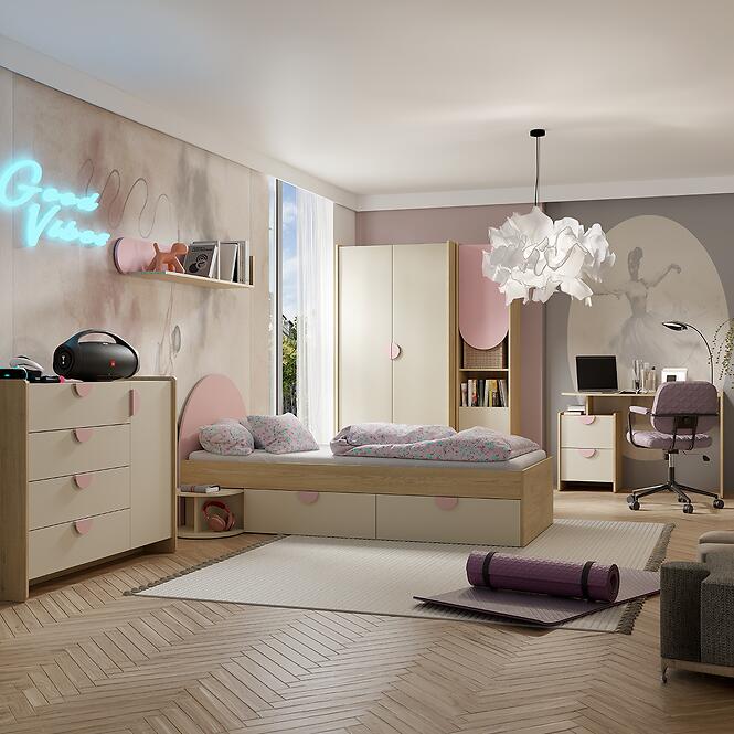 Regál Lexi 4l Cremona/Macadamia/Ružová,6