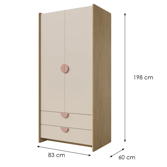 Skriňa Lexi 2 Cremona/Macadamia/Ružová,2