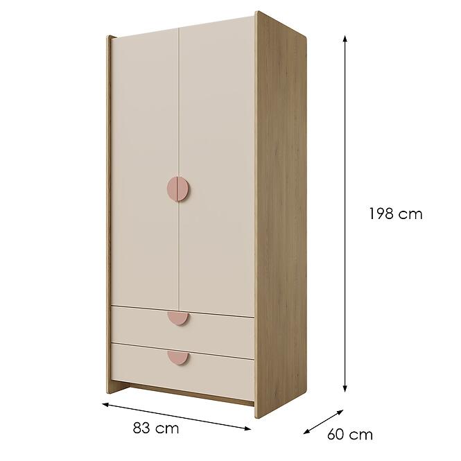Skriňa Lexi 2 Cremona/Macadamia/Ružová,2