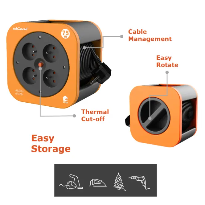 Predlžovací kábel „BOX” 7,5M 24619 ORANGE-BLACK