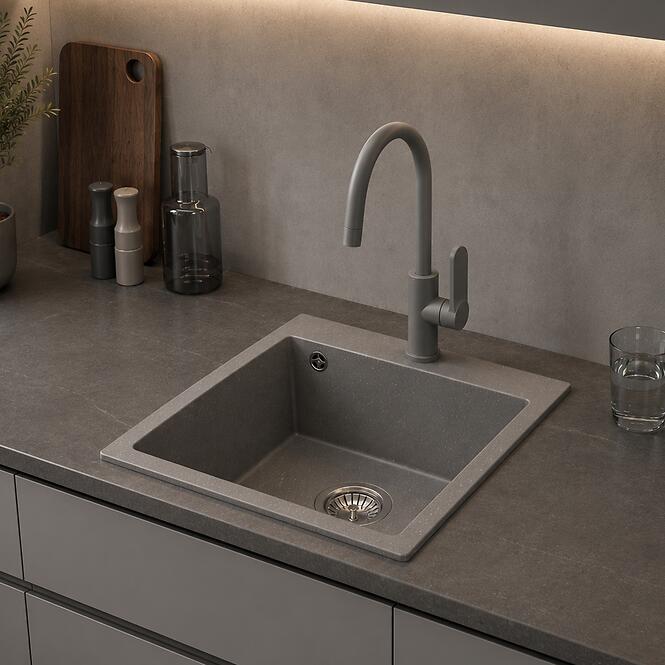 Granitový drez Lot šedý 48x39 + sifón