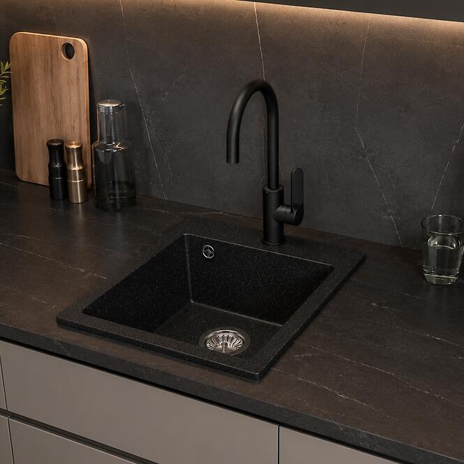 Granitový drez Lot čierny 48x39 + sifón
