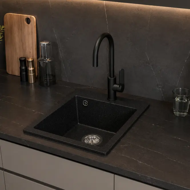 Granitový drez Lot čierny 48x39 + sifón,2